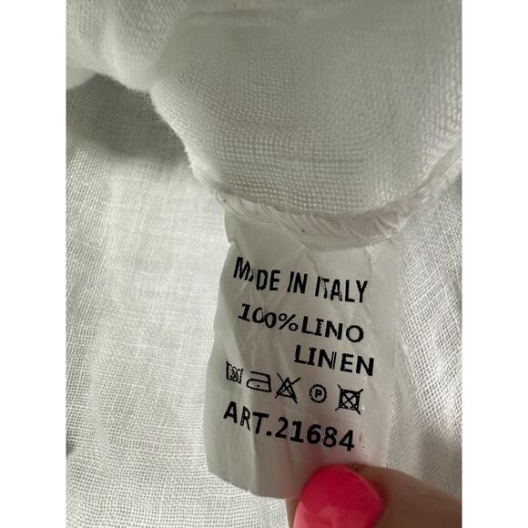 Puro Lino White Tie Front Cropped Puff Sleeve Linen Blouse Size One Size NEW - Picture 2 of 6